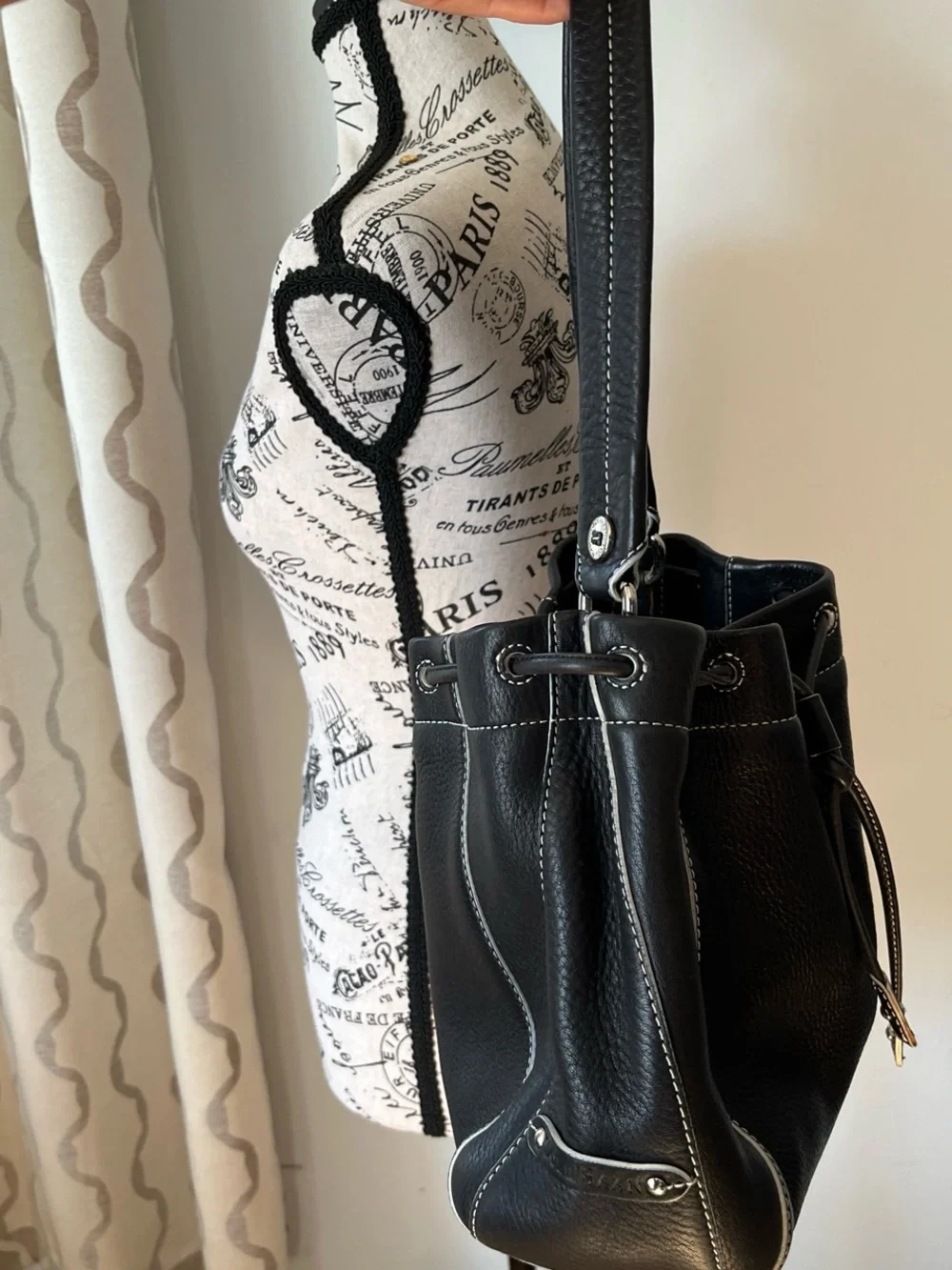Cole Haan Black Drawstring Steampunk It Girl Leather Editorial Bucket Bag